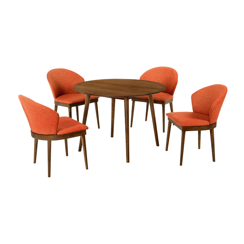 Arcadia and Juno 42" Round Orange and Walnut Wood 5 Piece Dining Set - Furniture City (CA)l