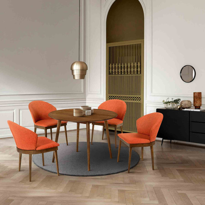 Arcadia and Juno 42" Round Orange and Walnut Wood 5 Piece Dining Set - Furniture City (CA)l