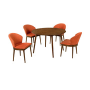 Arcadia and Juno 48" Round Orange and Walnut Wood 5 Piece Dining Set - Furniture City (CA)l