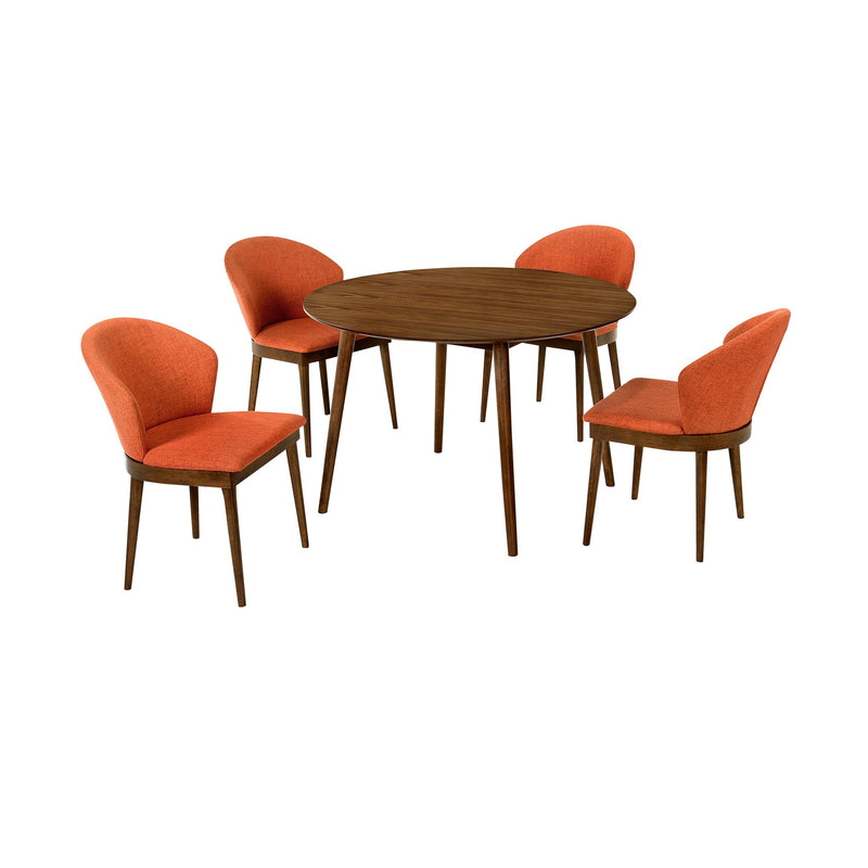 Arcadia and Juno 48" Round Orange and Walnut Wood 5 Piece Dining Set - Furniture City (CA)l