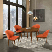 Arcadia and Juno 48" Round Orange and Walnut Wood 5 Piece Dining Set - Furniture City (CA)l
