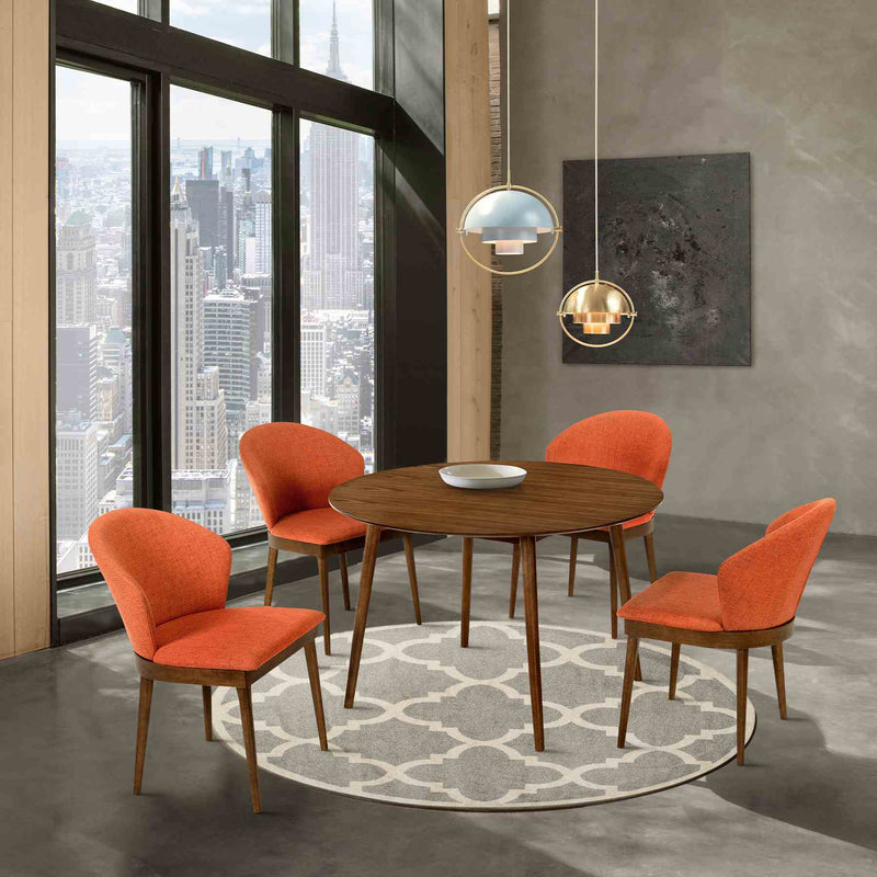 Arcadia and Juno 48" Round Orange and Walnut Wood 5 Piece Dining Set - Furniture City (CA)l