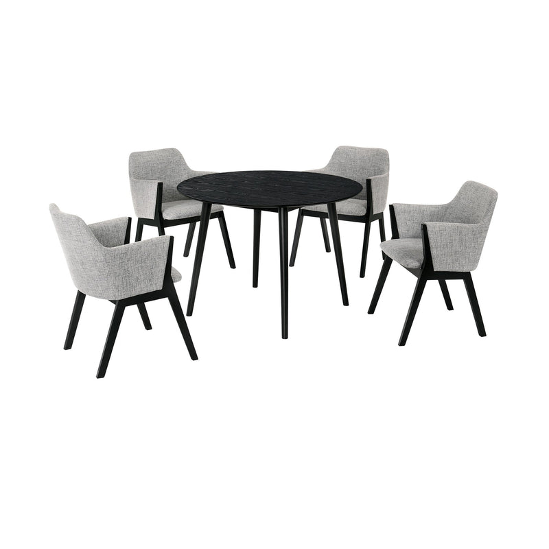 Arcadia and Renzo 42" Round Gray and Black Wood 5 Piece Dining Set - Furniture City (CA)l