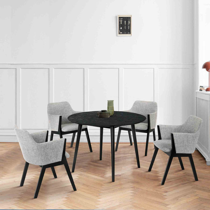 Arcadia and Renzo 42" Round Gray and Black Wood 5 Piece Dining Set