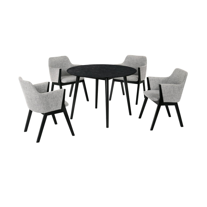 Arcadia and Renzo 42" Round Gray and Black Wood 5 Piece Dining Set