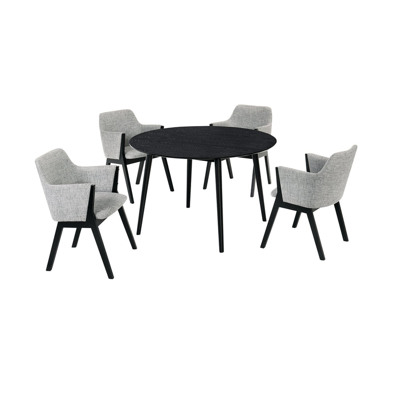 Arcadia and Renzo 48" Round Gray and Black Wood 5 Piece Dining Set - Furniture City (CA)l
