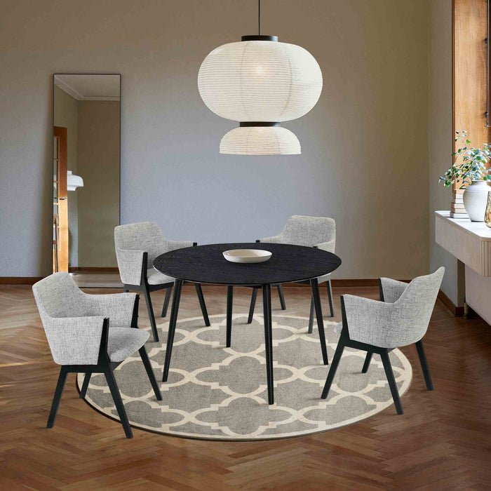 Arcadia and Renzo 48" Round Gray and Black Wood 5 Piece Dining Set