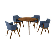Arcadia and Renzo 42" Round Blue and Walnut Wood 5 Piece Dining Set - Furniture City (CA)l
