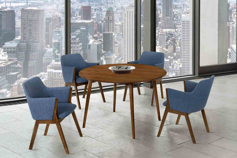 Arcadia and Renzo 48" Round Blue and Walnut Wood 5 Piece Dining Set - Furniture City (CA)l