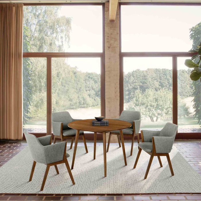 Arcadia and Renzo 42" Round Charcoal and Walnut Wood 5 Piece Dining Set