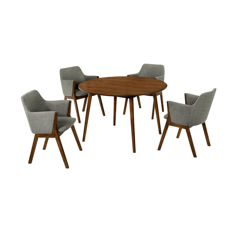 Arcadia and Renzo 48" Round Charcoal and Walnut Wood 5 Piece Dining Set - Furniture City (CA)l