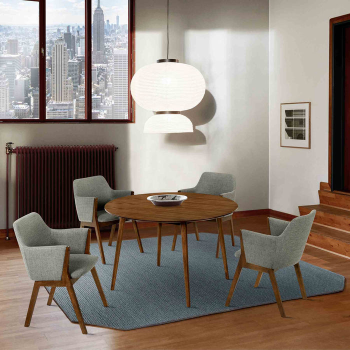 Arcadia and Renzo 48" Round Charcoal and Walnut Wood 5 Piece Dining Set