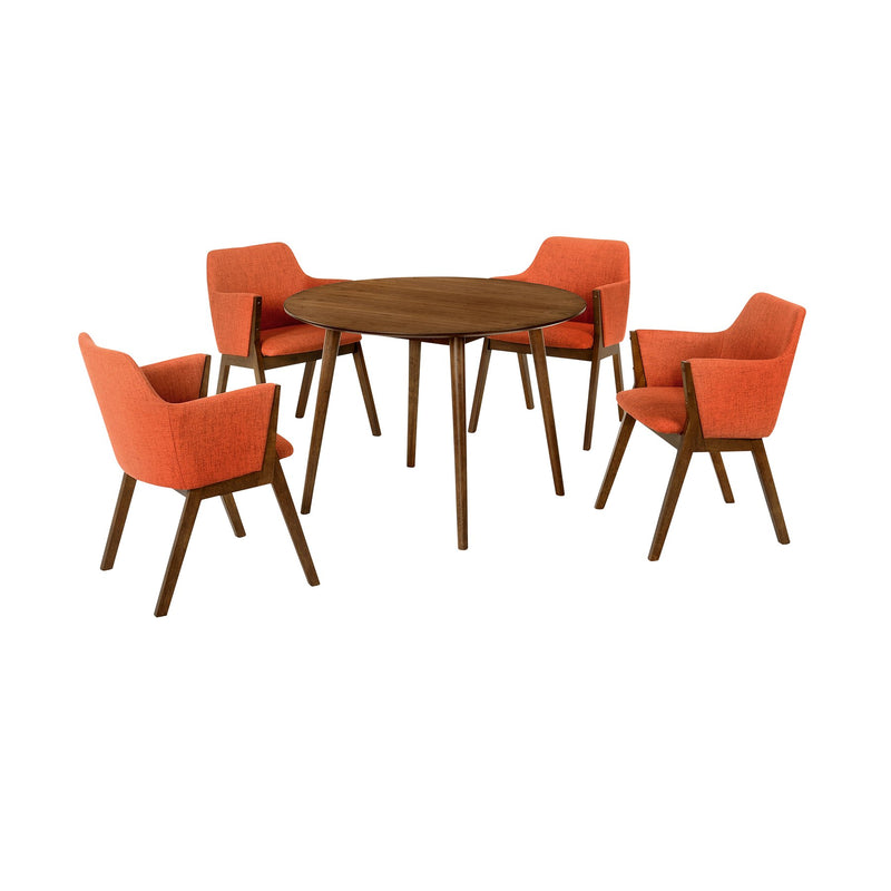 Arcadia and Renzo 42" Round Orange and Walnut Wood 5 Piece Dining Set - Furniture City (CA)l