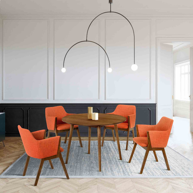 Arcadia and Renzo 42" Round Orange and Walnut Wood 5 Piece Dining Set - Furniture City (CA)l