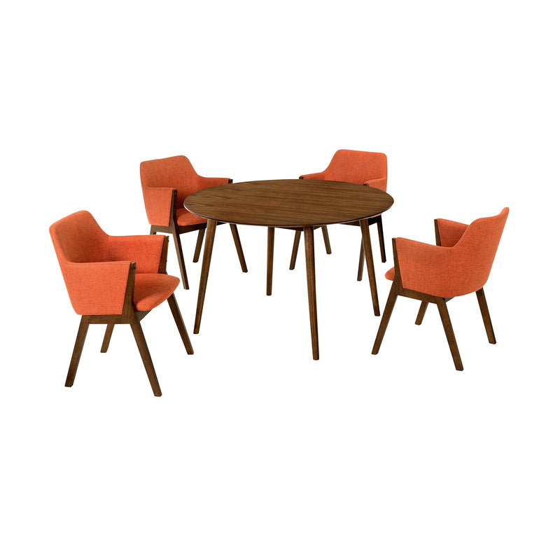 Arcadia and Renzo 48" Round Orange and Walnut Wood 5 Piece Dining Set - Furniture City (CA)l