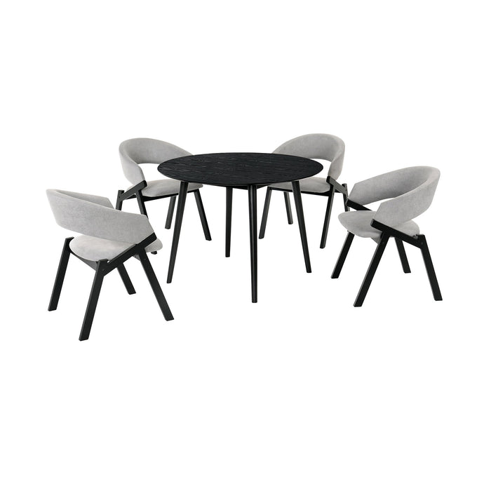 Arcadia and Talulah 42" Round Gray and Black Wood 5 Piece Dining Set