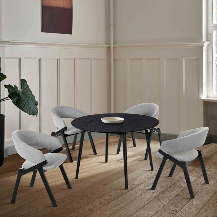 Arcadia and Talulah 48" Round Gray and Black Wood 5 Piece Dining Set