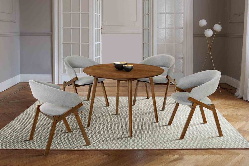 Arcadia and Talulah 42" Round Gray and Walnut Wood 5 Piece Dining Set - Furniture City (CA)l