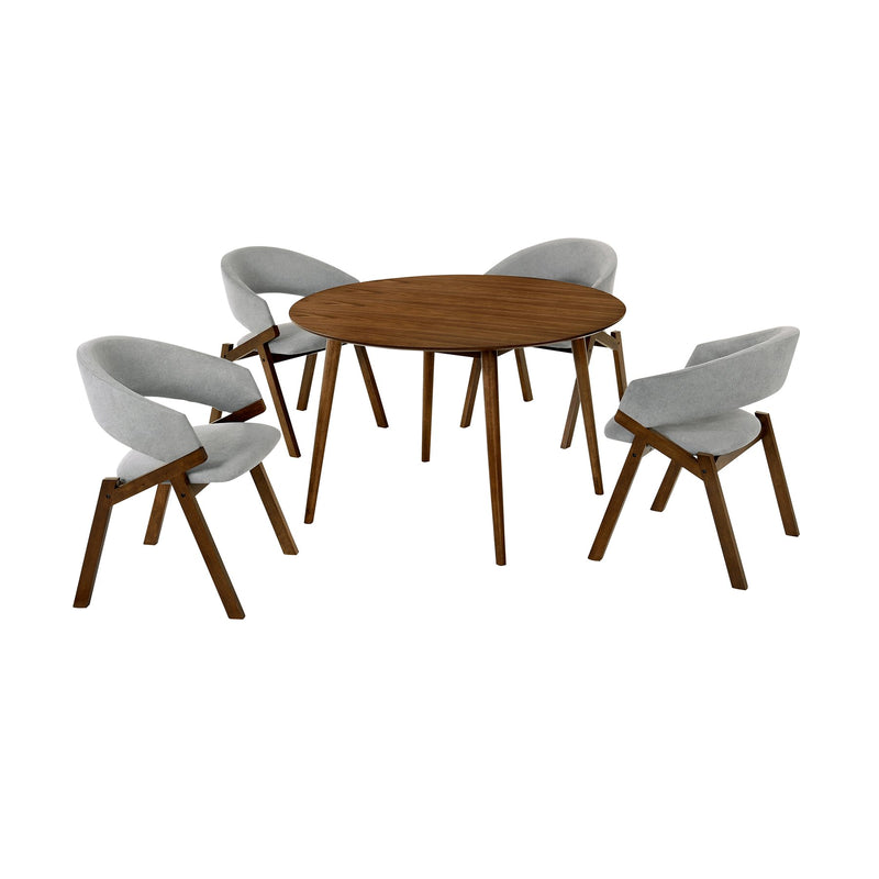 Arcadia and Talulah 48" Round Gray and Walnut Wood 5 Piece Dining Set - Furniture City (CA)l
