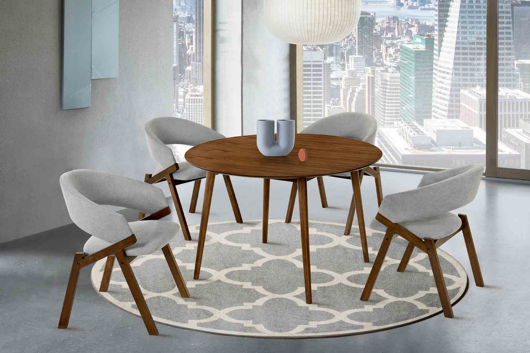 Arcadia and Talulah 48" Round Gray and Walnut Wood 5 Piece Dining Set