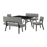 Channell 5 Piece Black Wood Dining Table Set with Benches in Charcoal Fabric - Furniture City (CA)l