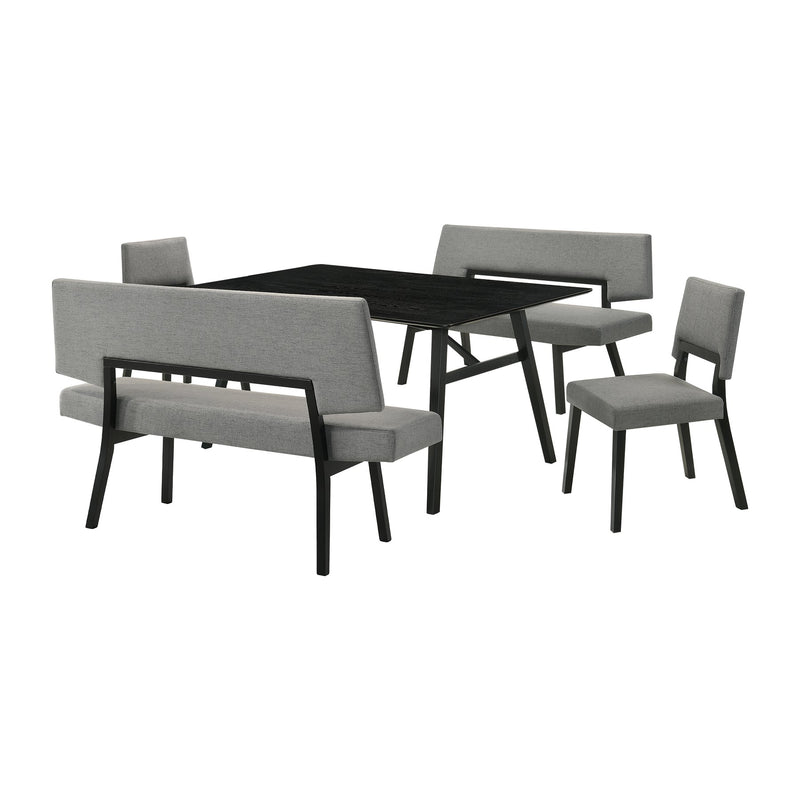 Channell 5 Piece Black Wood Dining Table Set with Benches in Charcoal Fabric - Furniture City (CA)l
