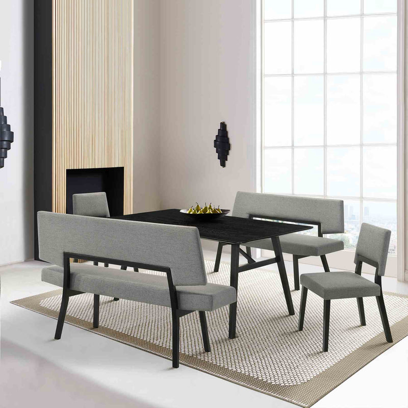 Channell 5 Piece Black Wood Dining Table Set with Benches in Charcoal Fabric - Furniture City (CA)l