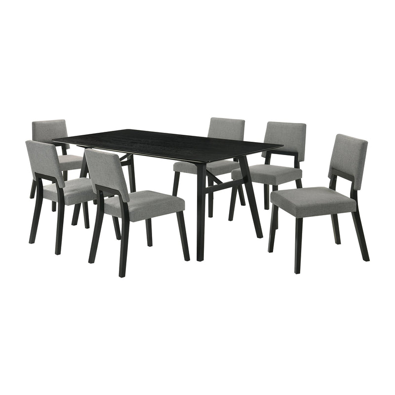 Channell 7 Piece Black Wood Dining Table Set with Charcoal Fabric - Furniture City (CA)l