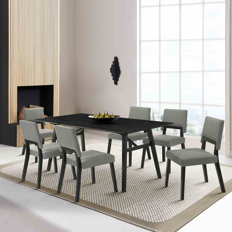 Channell 7 Piece Black Wood Dining Table Set with Charcoal Fabric - Furniture City (CA)l