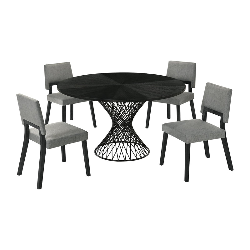 Cirque Channell 5 Piece Black Wood Dining Table Set with Charcoal Fabric - Furniture City (CA)l