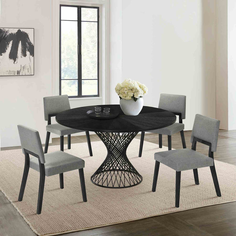 Cirque Channell 5 Piece Black Wood Dining Table Set with Charcoal Fabric - Furniture City (CA)l