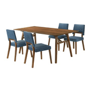 Channell 5 Piece Walnut Wood Dining Table Set with Blue Fabric - Furniture City (CA)l