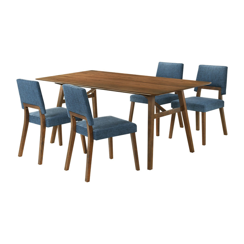 Channell 5 Piece Walnut Wood Dining Table Set with Blue Fabric - Furniture City (CA)l