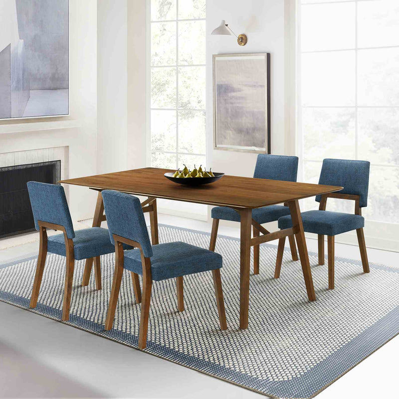 Channell 5 Piece Walnut Wood Dining Table Set with Blue Fabric - Furniture City (CA)l