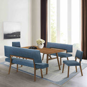 Channell 5 Piece Walnut Wood Dining Table Set with Benches in Blue Fabric - Furniture City (CA)l