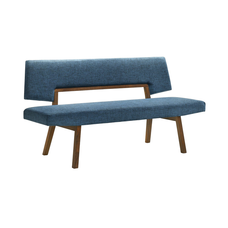 Channell 5 Piece Walnut Wood Dining Table Set with Benches in Blue Fabric - Furniture City (CA)l
