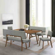 Channell 5 Piece Walnut Wood Dining Table Set with Benches in Charcoal Fabric - Furniture City (CA)l