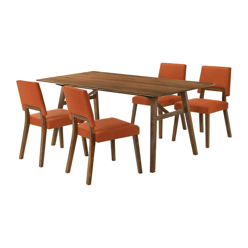 Channell 5 Piece Walnut Wood Dining Table Set with Orange Fabric - Furniture City (CA)l