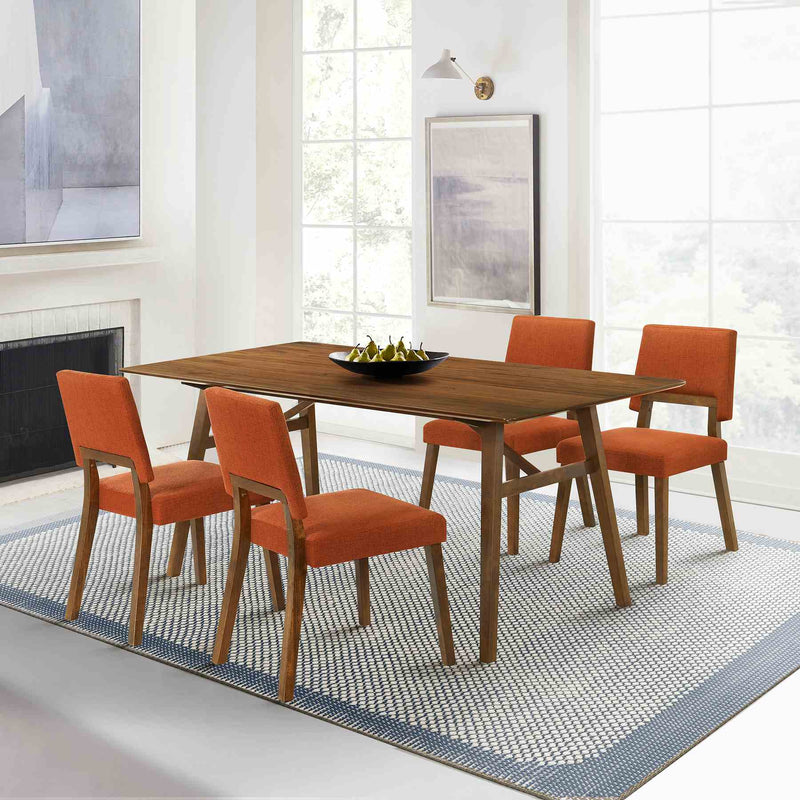 Channell 5 Piece Walnut Wood Dining Table Set with Orange Fabric - Furniture City (CA)l