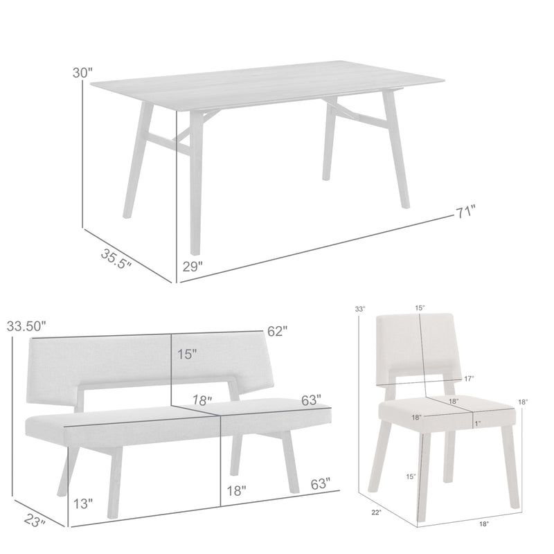Channell 5 Piece Walnut Wood Dining Table Set with Benches in Orange Fabric - Furniture City (CA)l