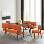 Channell 5 Piece Walnut Wood Dining Table Set with Benches in Orange Fabric - Furniture City (CA)l