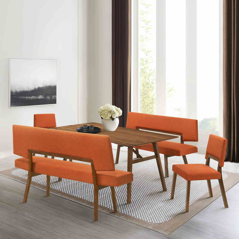 Channell 5 Piece Walnut Wood Dining Table Set with Benches in Orange Fabric - Furniture City (CA)l