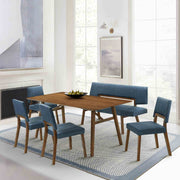 Channell 6 Piece Walnut Wood Dining Table Set with Bench in Blue Fabric - Furniture City (CA)l