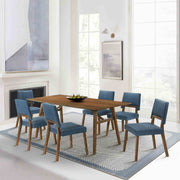 Channell 7 Piece Walnut Wood Dining Table Set with Blue Fabric - Furniture City (CA)l