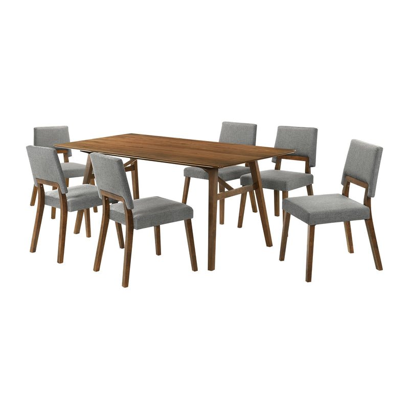 Channell 7 Piece Walnut Wood Dining Table Set with Charcoal Fabric - Furniture City (CA)l