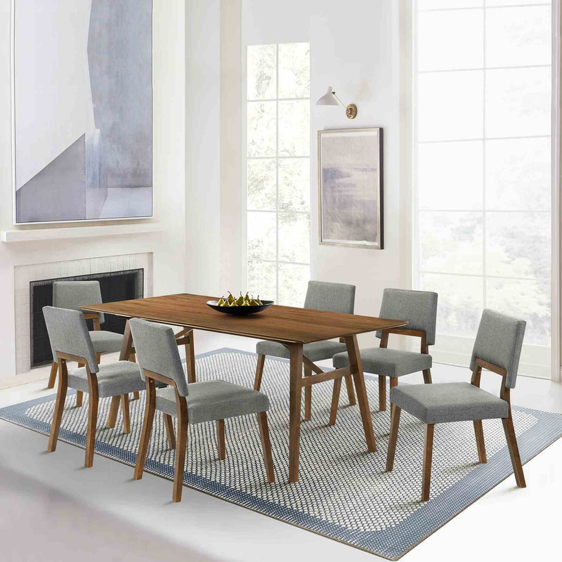 Channell 7 Piece Walnut Wood Dining Table Set with Charcoal Fabric - Furniture City (CA)l
