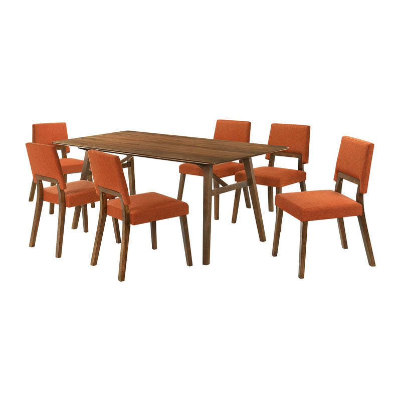 Channell 7 Piece Walnut Wood Dining Table Set with Orange Fabric - Furniture City (CA)l