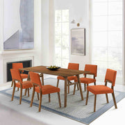 Channell 7 Piece Walnut Wood Dining Table Set with Orange Fabric - Furniture City (CA)l