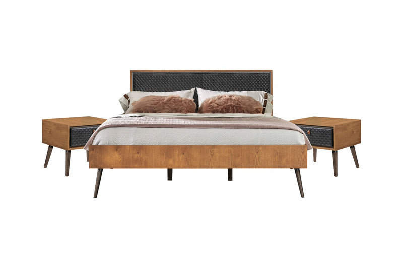 Coco Rustic 3 Piece Upholstered Platform Bedroom set in King with 2 Nightstands - Furniture City (CA)l