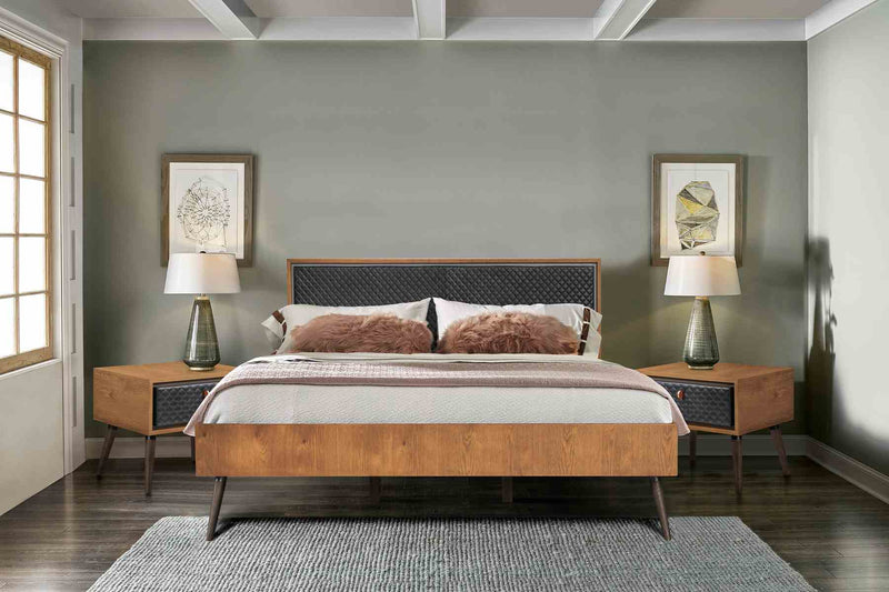 Coco Rustic 3 Piece Upholstered Platform Bedroom set in King with 2 Nightstands - Furniture City (CA)l